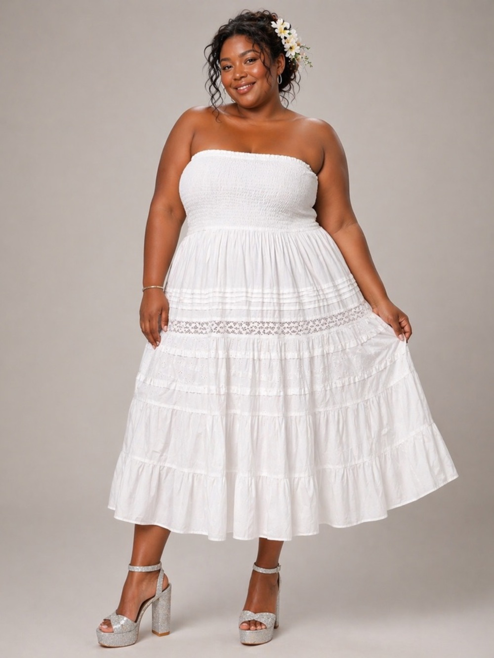 SPEED LIMIT MPH White Smocked Strapless Midi Dress Women’s 2X NWT - Picture 4 of 8